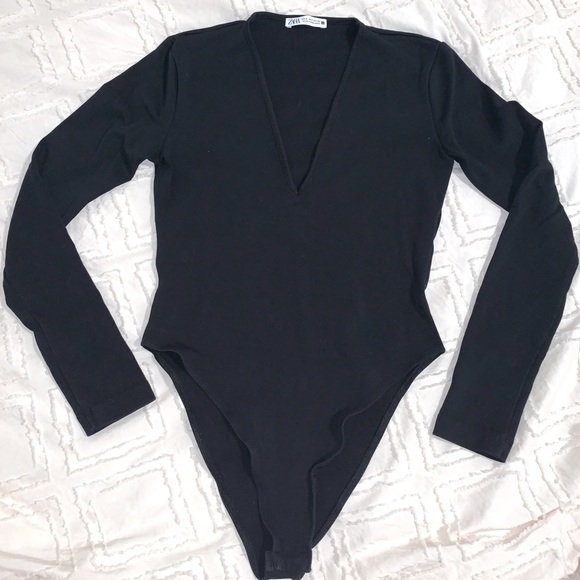 Zara Black V-Neck Bodysuit - Picture 1 of 4